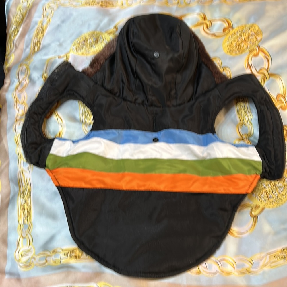 Nylon Dog Coat Med Peke Pomeranian Basenji RN 52469‎ Black Stripes Hood - Picture 4 of 7